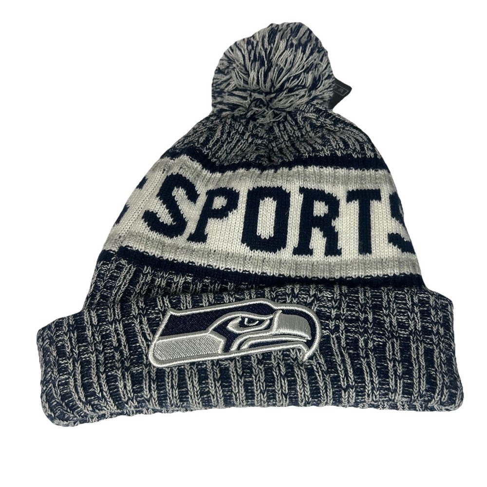 Seattle Seahawks US Cap NFL Cuffed Sport Knit Pom Skull Cap White  Blue OSFM